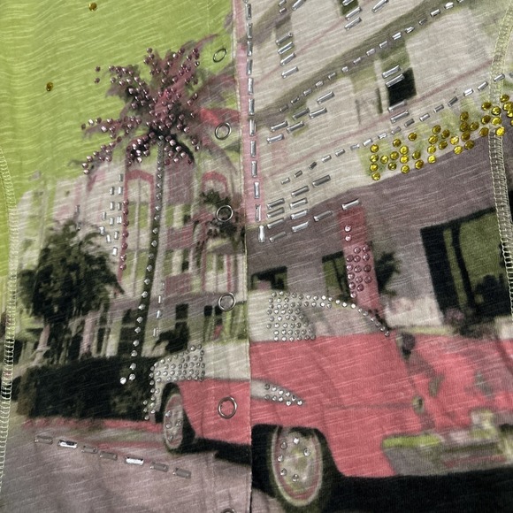 Onque Casuals‎ Lightweight Art Jacket Snap Button Vegas Colorful Palm Springs M - Picture 4 of 11